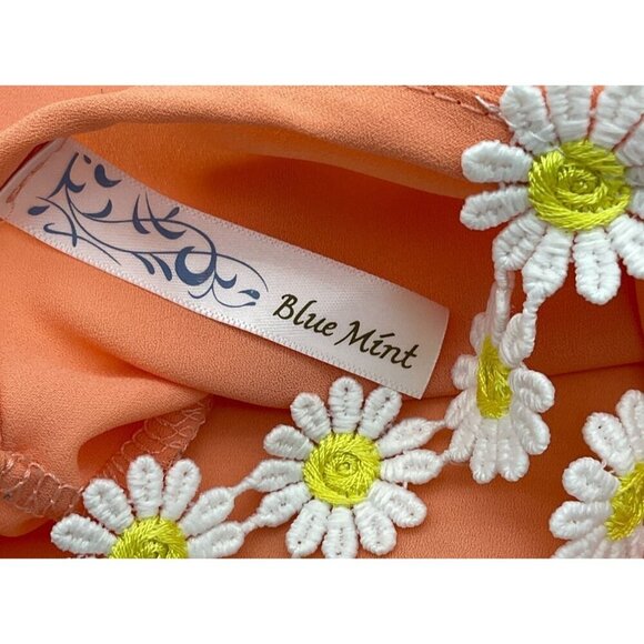 Blue Mint Coral Sleeveless Top Daisy Chain Detail Scoop Neck Deep V Back Large - Picture 4 of 6